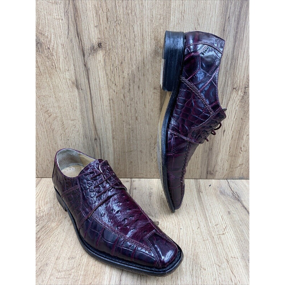 Giorgio Brutini Leather Ostrich and Crocodile Print Derby Men's Sz 9.5M Burgundy